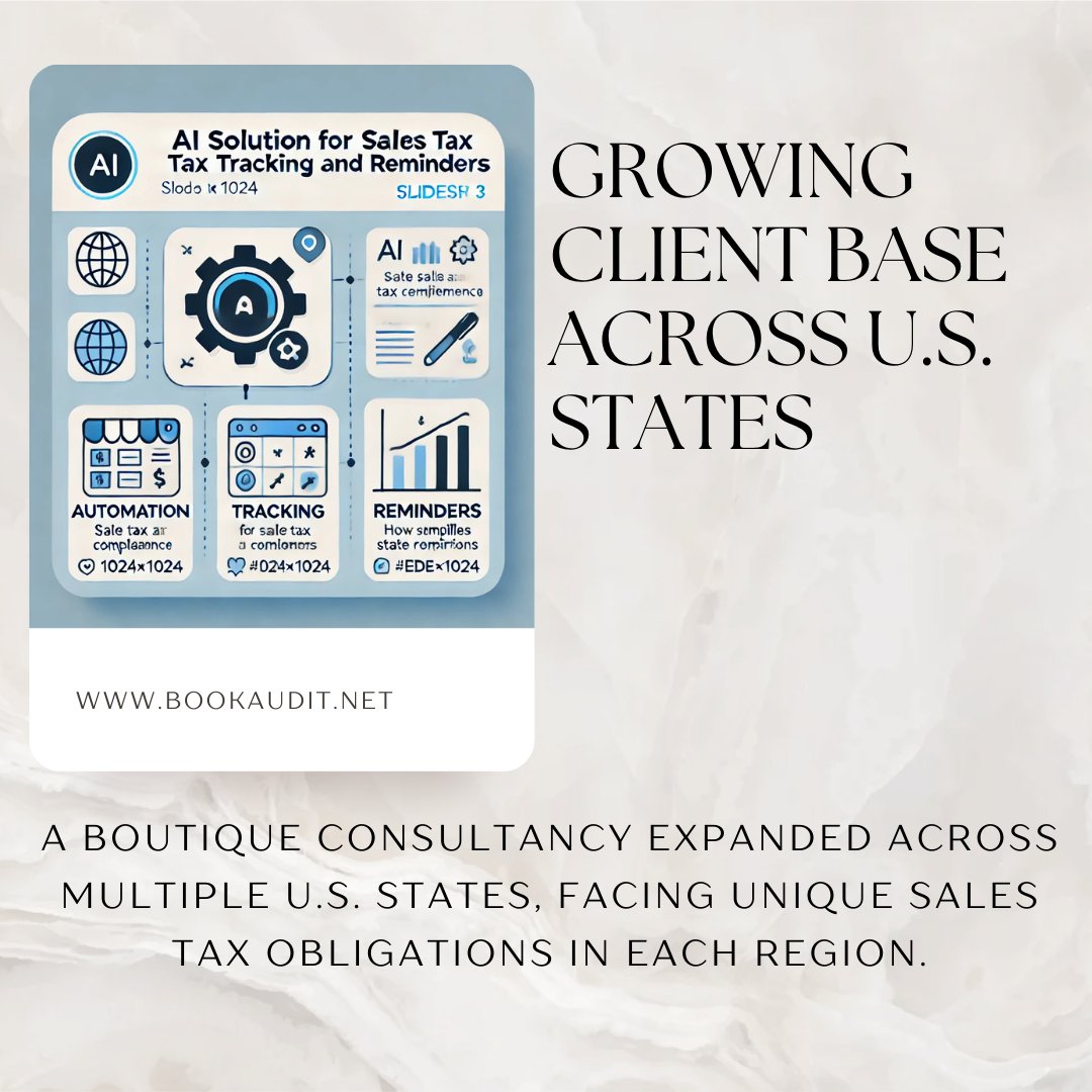bookaudit's tweet photo. 🏛️ AI Simplifies Tax Compliance for Consultancies 🏛️
Discover how a boutique firm used AI to automate sales tax, track state laws, and focus on clients while avoiding penalties.
#TaxCompliance #AIDrivenSolutions #EfficientOperations #StayCompliant #BusinessGrowth https://t.co/neX1nJ5R4o