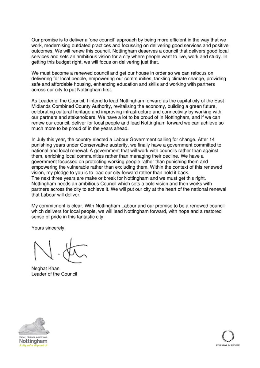 Nottingham City Council is launching a public consultation on its budget which sets out our vision to move the Council to a sustainable future.

This budget is about getting our house in order, becoming a renewed council, delivering for local people &amp; leading Nottingham forward.
