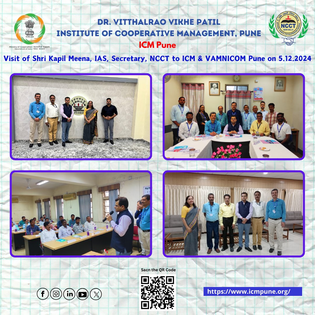 ncct_icmpune's tweet photo. @MinOfCooperatn Visit of Shri Kapil Meena, IAS, Secretary, NCCT to ICM & VAMNICOM Pune on 5.12.2024
#PACSDevelopment #NABARD #SOFTCOBScheme #Empowerment #RuralDevelopment #CapacityBuilding
#amitshah #narendramodi #maharashtra #pune #icmpune #सहकारिता_मंत्रालय #cooperativesector https://t.co/DXfnzgkgbv