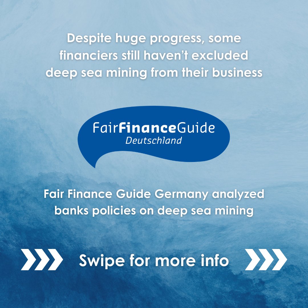 NoDeepSeaMining's tweet photo. Out of 20 banks analyzed, 9 lack any policy on DSM. Others block direct investment but still provide corporate financing to DSM-linked companies.
The risks demand action. Learn more: https://t.co/eR7e1mdTt0
#StopDeepSeaMining #SustainableBanking #FairFinanceGuide https://t.co/frgi5zdvt6
