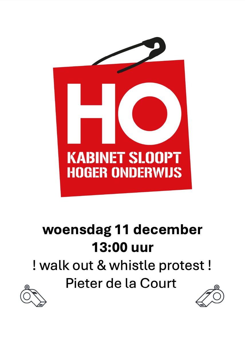 Leiden Social Sciences (@leidensocial) on Twitter photo 🟥Morgen, 11 december protesteren studenten en medewerkers van de <a href="/UniLeiden/">Universiteit Leiden</a> met een #walkout opnieuw tegen de bezuinigingen op het hoger onderwijs.
Deelnemers verzamelen om 13.00u voor het PdlC. Neem een fluitje mee, om de regering terug te fluiten😚
edu.nl/q6kyt 🟥Morgen, 11 december protesteren studenten en medewerkers van de <a href="/UniLeiden/">Universiteit Leiden</a> met een #walkout opnieuw tegen de bezuinigingen op het hoger onderwijs.
Deelnemers verzamelen om 13.00u voor het PdlC. Neem een fluitje mee, om de regering terug te fluiten😚
edu.nl/q6kyt
