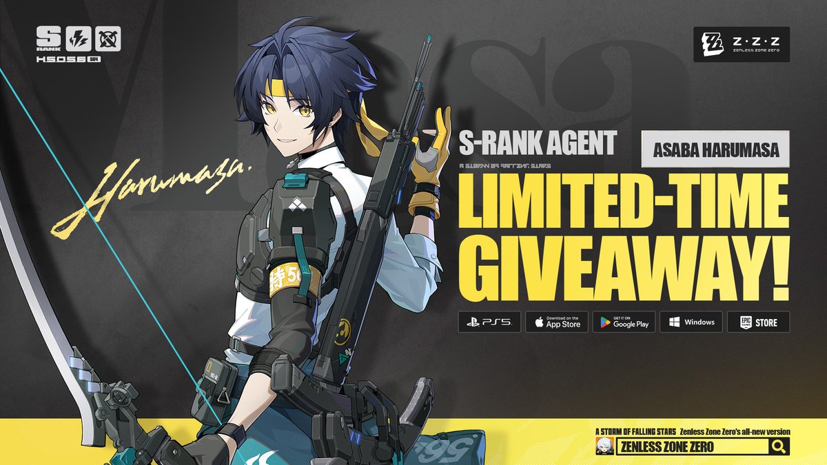 Log in during Version 1.4 to claim Asaba Harumasa

Zenless Zone Zero Version 1.4 "A Storm of Falling Stars" is coming out on December 18, 2024 (UTC+8). S-Rank Agents Hoshimi Miyabi &amp; Asaba Harumasa will be added to the Exclusive Channel! Log in to obtain S-Rank Agent Asaba
