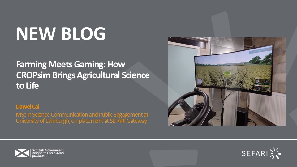 SEFARI Gateway (@sefariscot) on Twitter photo What happens when #farming meets #gaming? Only good things, of course!🎮
In this #student blog, Dawei Cai from <a href="/EdinburghUni/">The University of Edinburgh</a> discusses Gateway's #InnovativeKnowledgeExchange project, #CROPSim, and how it supports #sustainablefarming🌱
Read it here➡️bit.ly/3ZHn8IF What happens when #farming meets #gaming? Only good things, of course!🎮
In this #student blog, Dawei Cai from <a href="/EdinburghUni/">The University of Edinburgh</a> discusses Gateway's #InnovativeKnowledgeExchange project, #CROPSim, and how it supports #sustainablefarming🌱
Read it here➡️bit.ly/3ZHn8IF
