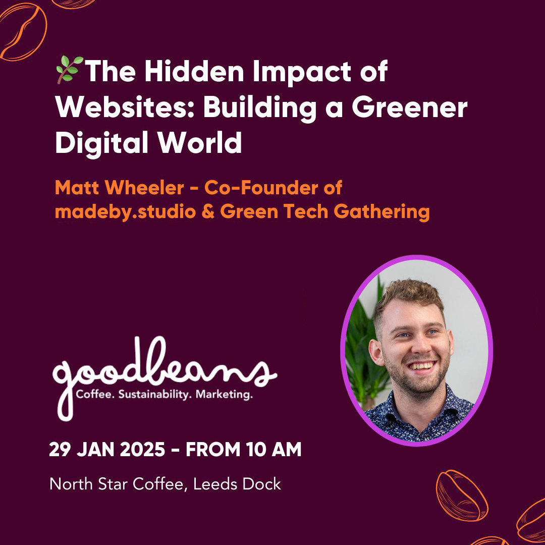 Love coffee, #sustainability, and #marketing? ☕ 

Join Good Beans on 29th Jan 2025! 🌱 Featuring Matt Wheeler, Co-founder of madeby.studio, sharing insights on reducing your website’s environmental impact.

Grab your ticket: tickettailor.com/events/chromam…