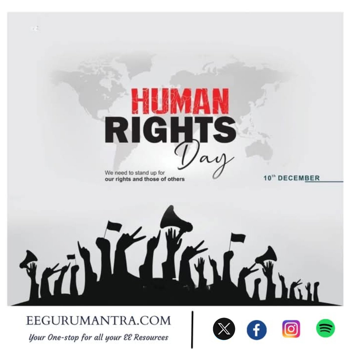 Everyone deserves to be treated fair and right - Doesn't matter his/her occupation, complexion, religion and size!eegurumantra.com wishing you Happy Human Rights Day.

#eegurumantra #essgurumantra #humanrightsday #humanrights #humanrightsviolations #humanrightsday2024