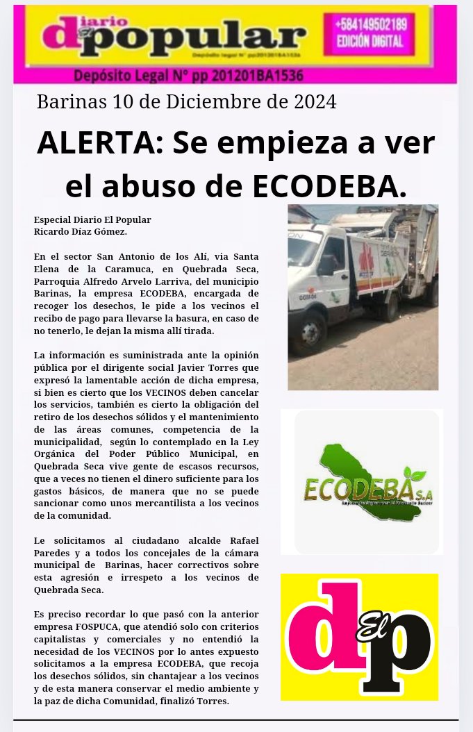 ElpopularD's tweet photo. Diario El Popular: ALERTA Se empieza a ver el abuso de ECODEBA. https://t.co/x2zR7l8QVx https://t.co/Q7khTUiOQJ