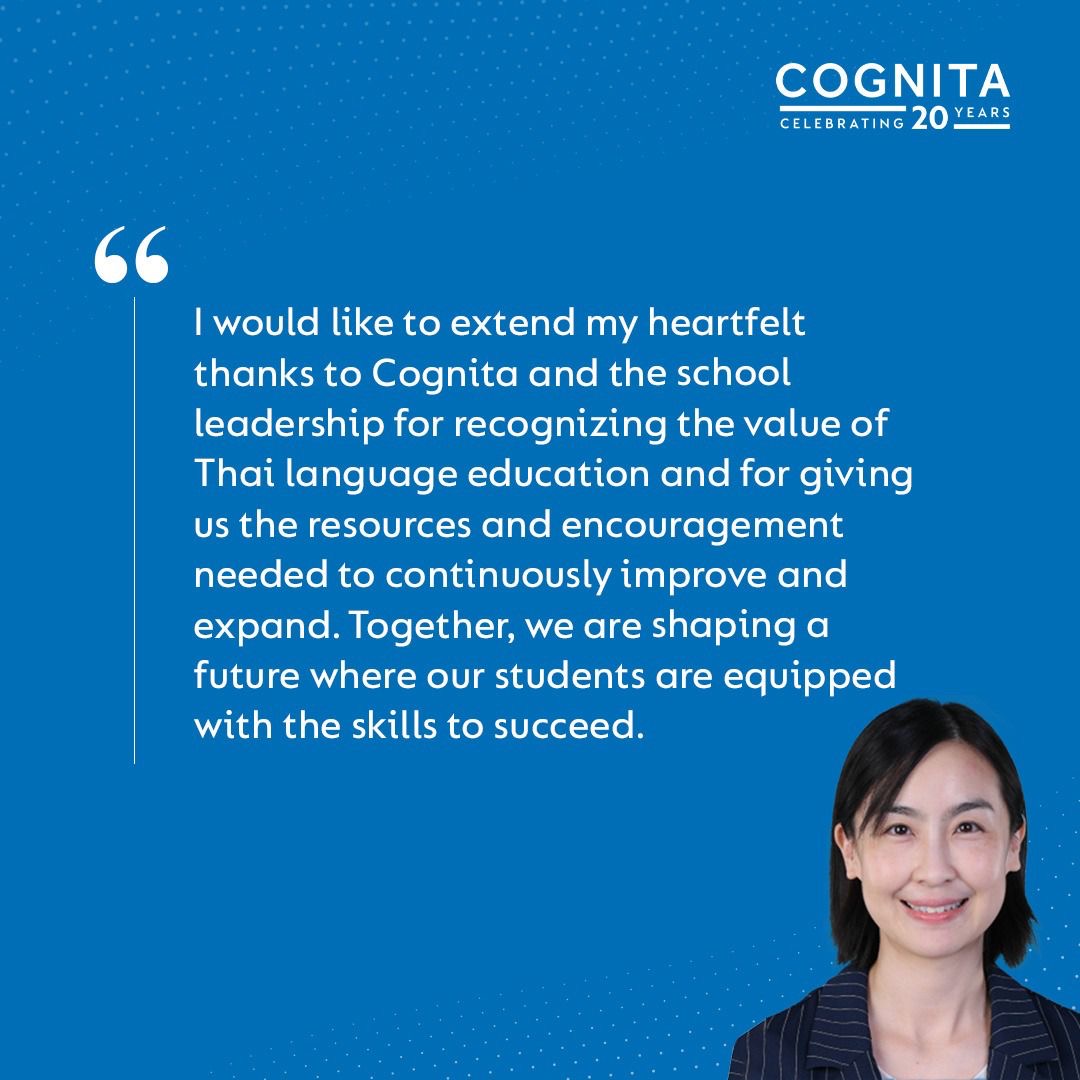 Cognita Schools (@cognitaschools) on Twitter photo Celebrating Cognita’s 20th Anniversary - 🎉 Mrs. Lek, Head of Thai at St Andrews International School Dusit, Thailand, shares her pride in growing the Thai Department and fostering cultural appreciation. Thank you for your invaluable support! #WeAreCognita <a href="/StAndrews_DUS/">St. Andrews Dusit</a> Celebrating Cognita’s 20th Anniversary - 🎉 Mrs. Lek, Head of Thai at St Andrews International School Dusit, Thailand, shares her pride in growing the Thai Department and fostering cultural appreciation. Thank you for your invaluable support! #WeAreCognita <a href="/StAndrews_DUS/">St. Andrews Dusit</a>