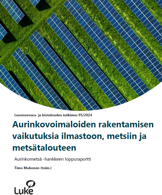 Aurinkometsä -hankkeen loppuraportti on julkaistu. <a href="/LukeFinland/">Luonnonvarakeskus</a> 

Hankkeen LCA-tarkastelussa huomioitiin puuston ja maaperän hiilivaraston muutokset sekä hiilivuoto.

Maankäytön päästöistä huolimatta aurinkovoima tuottaa merkittäviä ilmastohyötyjä.
jukuri.luke.fi/handle/10024/5…