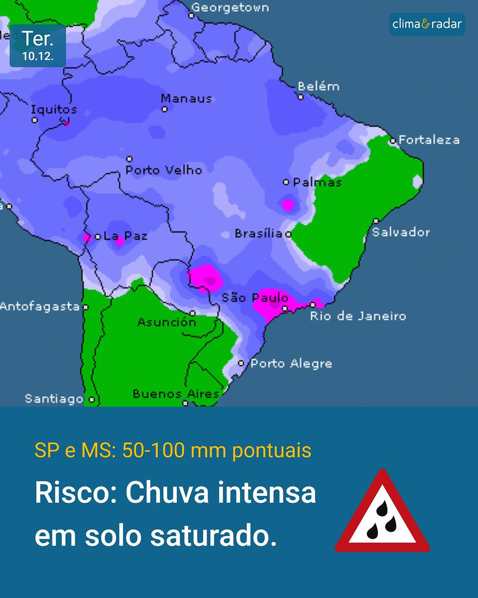 climaeradar's tweet photo. Bom dia! ☕️ Este é o mapa mais atualizado ☔️ com a previsão simplificada dos acumulados de chuva (mm) para hoje, terça-feira, 10 de dezembro de 2024. @climaeradar
#mapa #chuva #clima #brasil #alerta #sudestedobrasil #matogrossodosul https://t.co/slqSUspWjo
