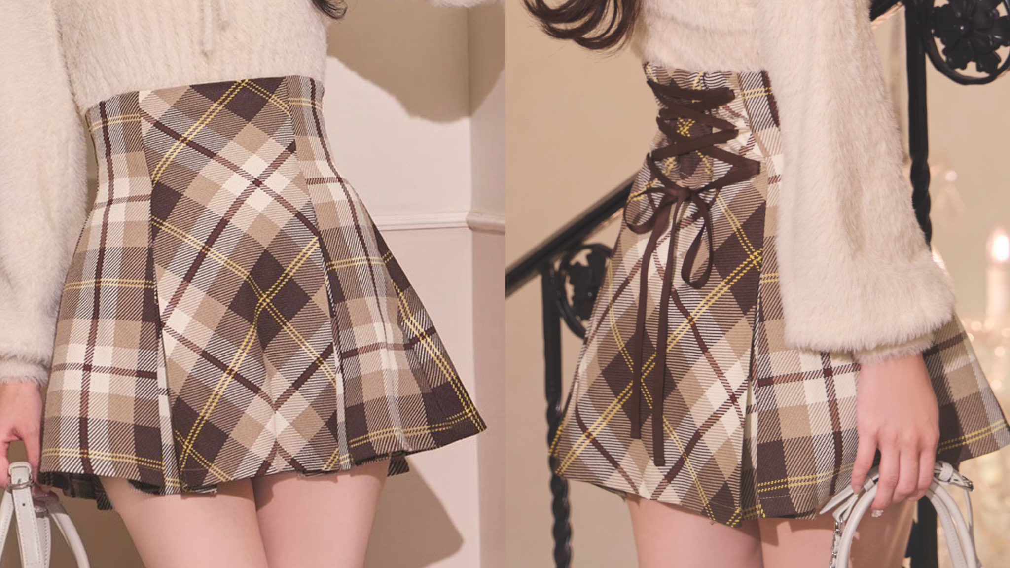 ミシェルマカロン フレアチェックスカート 新登場！ミニスカートの