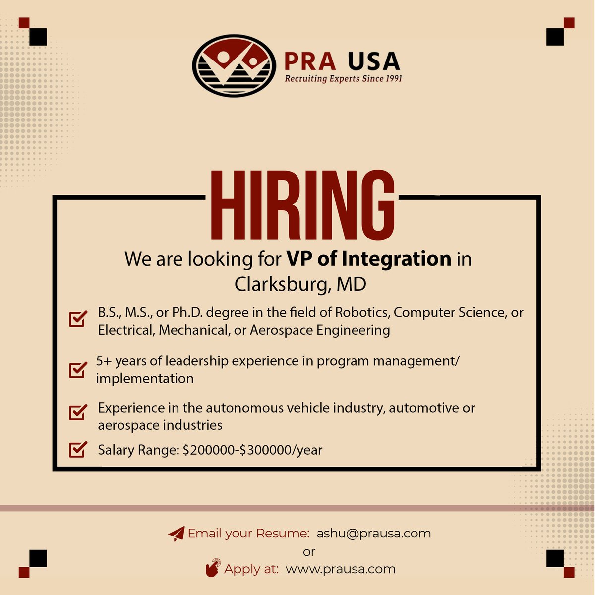 THEPRAGROUP's tweet photo. We are #hiring for 𝗩𝗣 𝗼𝗳 𝗜𝗻𝘁𝗲𝗴𝗿𝗮𝘁𝗶𝗼𝗻 in Clarksburg, MD. Apply here: https://t.co/HIkFeDL6Gk

#VPofIntegration
#JobOpportunity
#IntegrationExpert
#CareerDevelopment
#ExecutivePosition
#LeadershipRole
#IntegrationSpecialist
#TopExecutiveRole
#MarylandJobs
#PraUsa https://t.co/imjaxQ1FXM