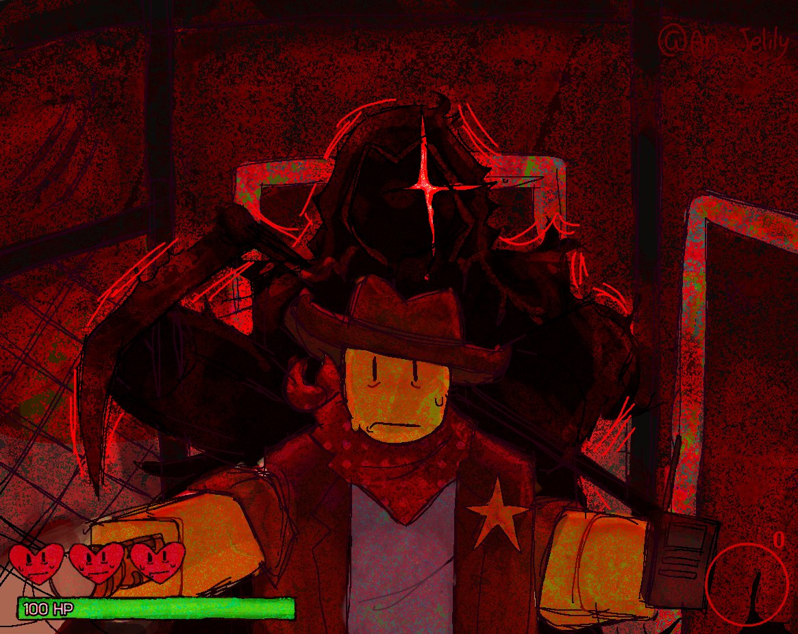 an_jelily's tweet photo. heres some other art i recently made

DUDE!! HES RIGHT BEHIND YOU!!!

#oor #outlawsofrobloxia #robloxart https://t.co/lny7Aj3Ici