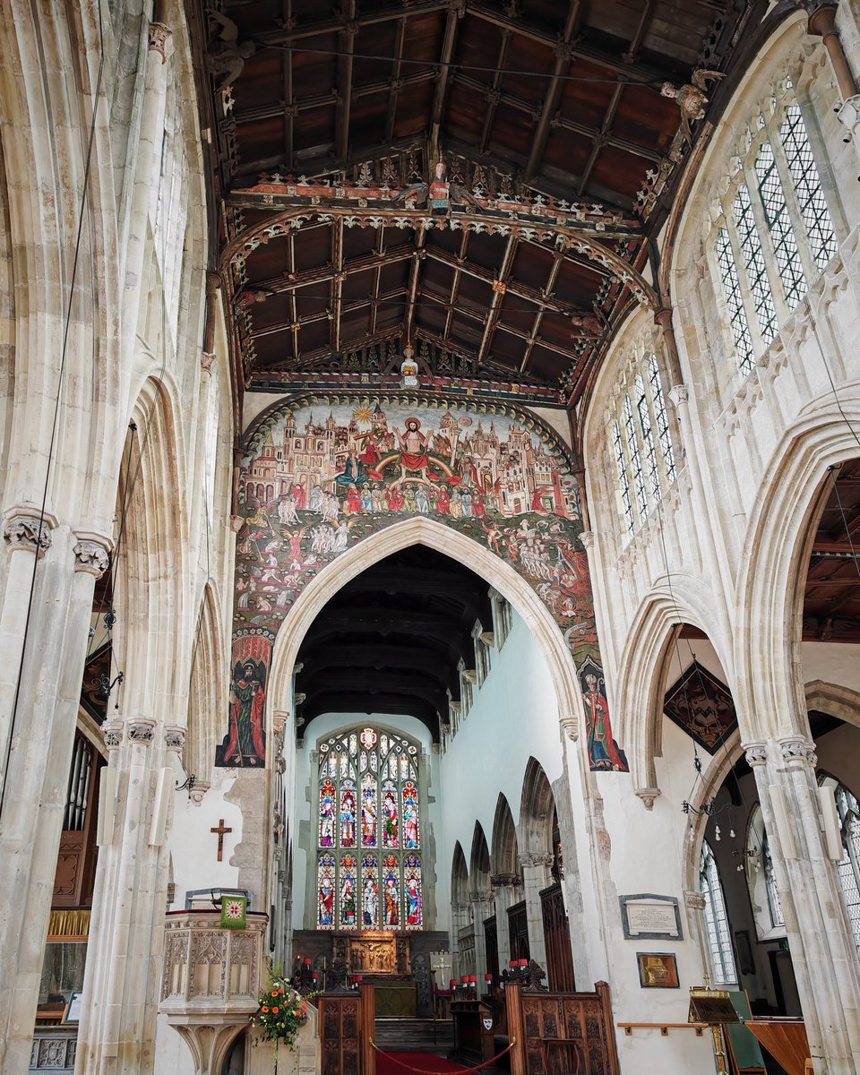 Church of St Thomas, Salisbury

A truly splendid church, obviously the Last Judgment painting ca. 1470 is the star, but the fantastic east window, perpendicular clerestory, ceiling angels and wine glass pulpit are worthy of attention

But that painting though! 😍