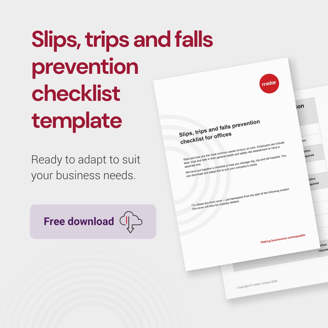 ⚠️Slips and trips are the most common cause of injury at work. 

✅We have put together a checklist to help you manage slip, trip and #fallhazards. You can download for free and adapt this to suit your needs.

rradar.com/slips-trips-an…

#hse #slipstripsfalls #winterhealthandsafety