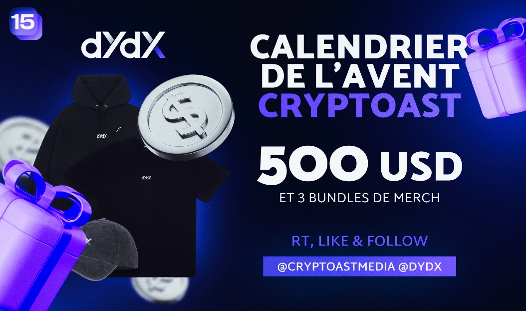 CryptoastMedia's tweet image. 🎁 Calendrier de l'Avent Cryptoast 🎁

Jour 15 :

- 500 USD
- 3 “Essential Bundle” (Valeur totale 300€)

Pour participer :

- Follow @dYdX  &amp;amp; @CryptoastMedia 
- Like &amp;amp; RT ce post 💞

TAS : 16 décembre 🎅
Bonne chance à tous 🍀