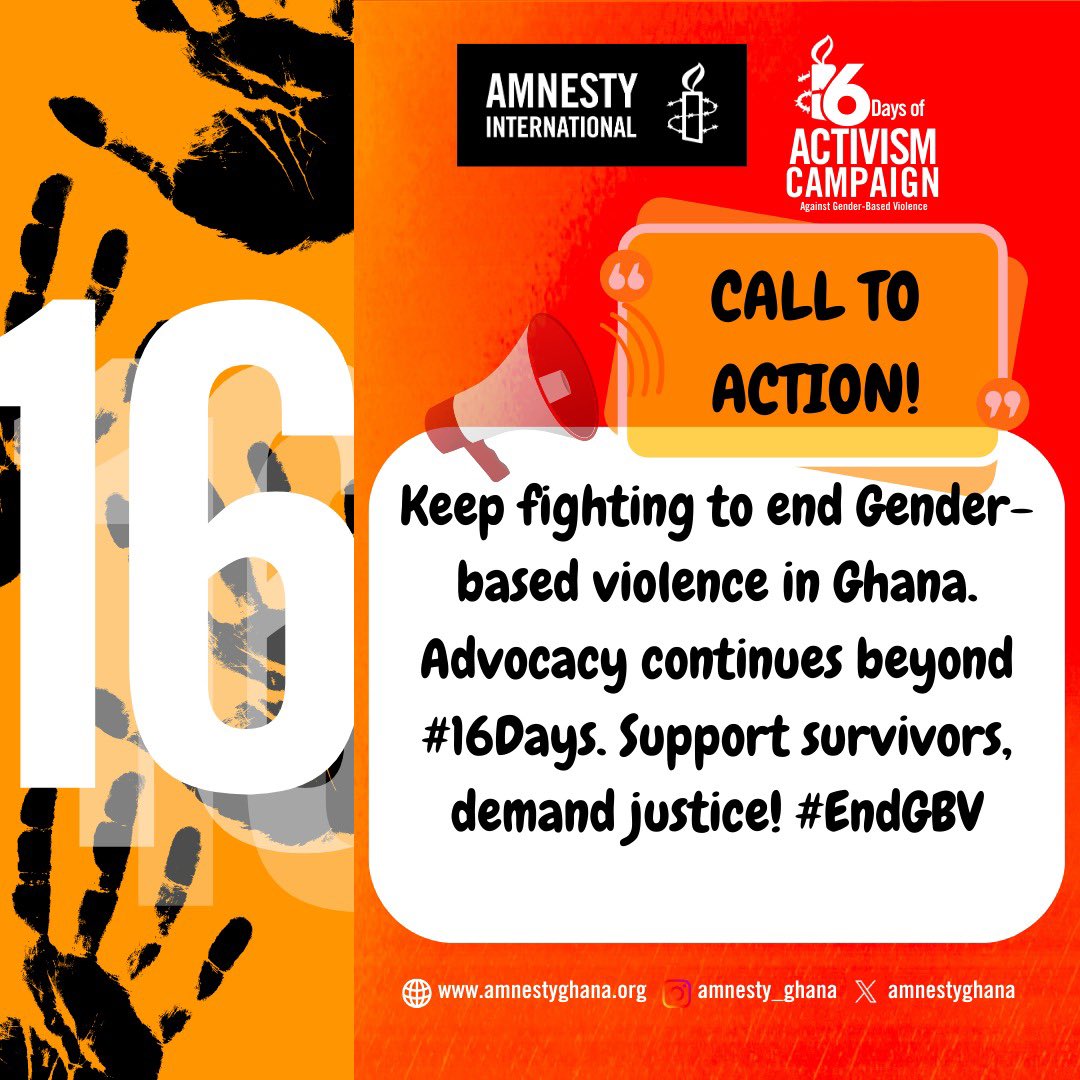 amnestyghana's tweet photo. #Day 16 of 16

Today marks the end of the Global 16days of Activism Campaign against Gender-Based violence. However the campaign doesn't end with us. We all have a role to play in ensuring an end to this social canker. 

Together against Gender-Based violence. 

#16DayofActivism https://t.co/9lPO87mr7x