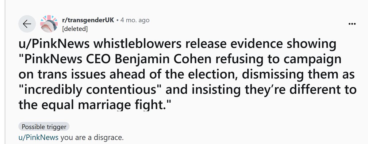 Does anyone really believe it's a coincidence that this exposé only happened after Pink News pissed off the extra-very marginalised and oh-so-powerless rabid troons? Nothing less than absolute submission and constant deification is acceptable to their crazed religious cult