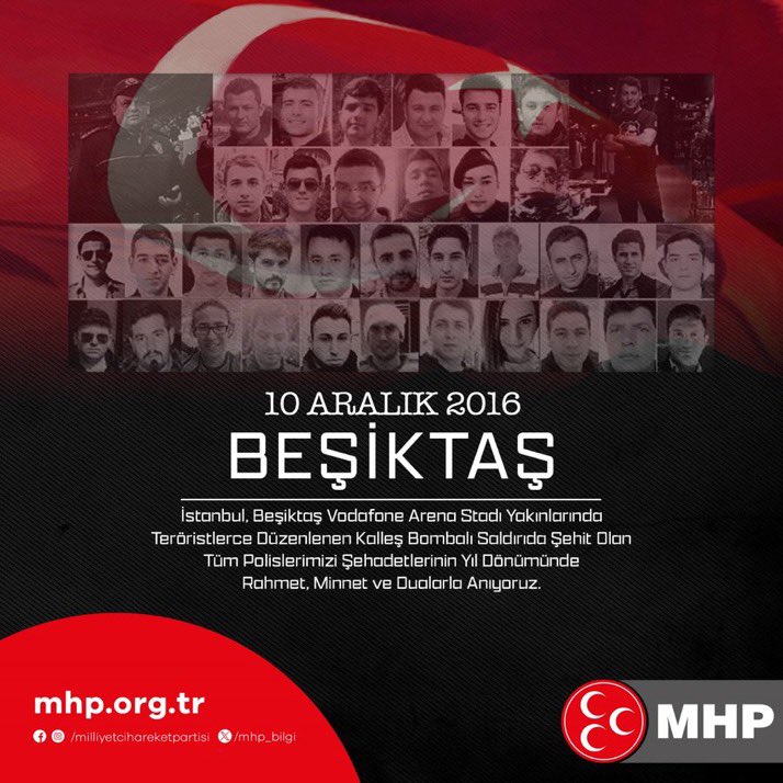 TmrOsmanagaoglu's tweet photo. İstanbul, Beşiktaş Vodafone Arena Stadı yakınlarında teröristlerce düzenlenen kalleş bombalı saldırıda şehit olan tüm polislerimizi şehadetlerinin yıl dönümünde rahmet, minnet ve dualarla anıyoruz.
#10Aralık2016 https://t.co/i6etP2DhBT