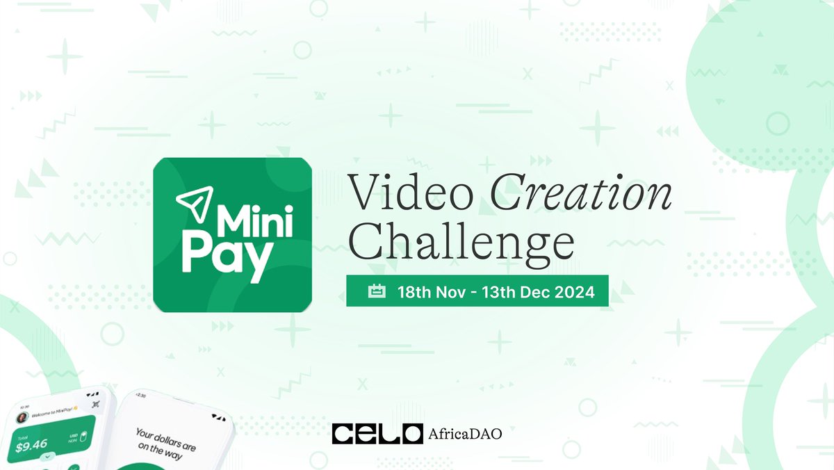 CeloAfricaDao's tweet photo. ⏰ Final reminder for the week!
Don’t miss the chance to WIN Big this week  per country in the #MiniPayChallenge!

🎬 Submit your video before 5 PM UTC Friday 13th December to qualify.

Let’s make payments better together! 🚀 https://t.co/XsuN0CpKRT