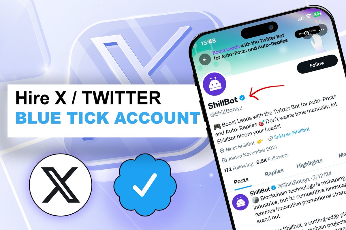 We are renting out blue tick Twitter accounts! 
If you need a verified account to share content and gain more impressions than regular accounts, try Shillbot now.

🚀 Get your Blue Tick today at shillbot.xyz

#buyTwitteraccount #hireaccount #rentaccount #BlueTick