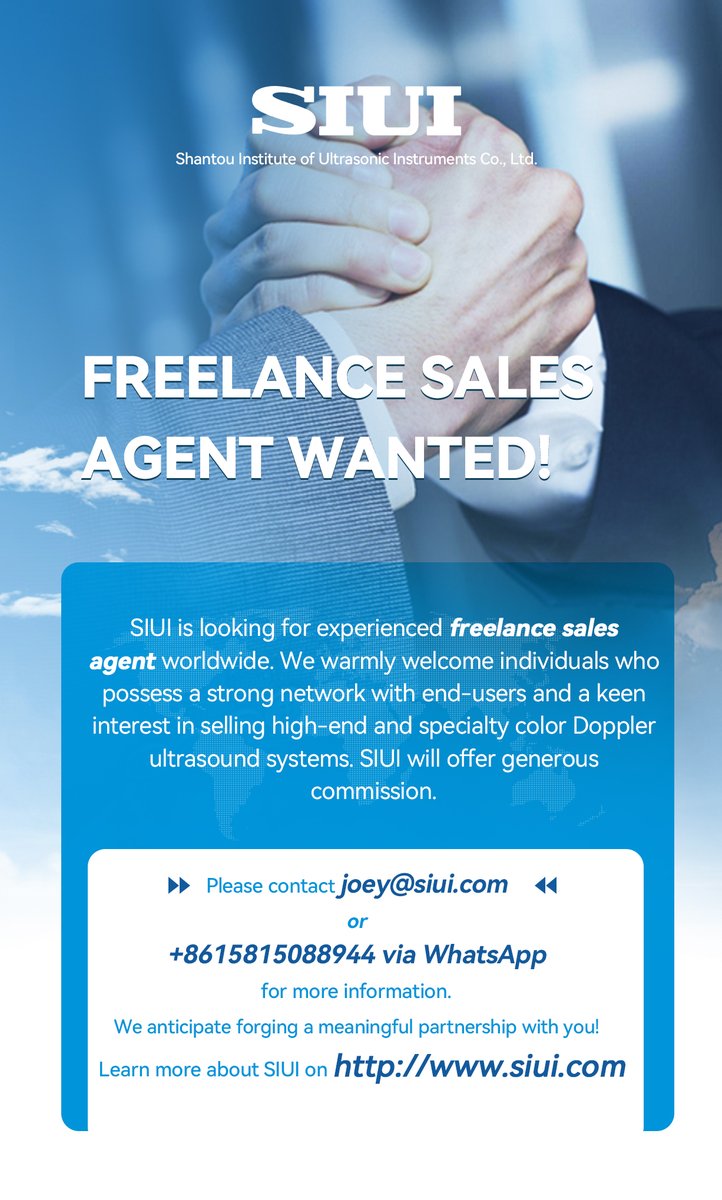 SIUIHealthcare's tweet photo. SIUI has on going needs in hiring overseas sales representatives as well as customer service in the USA.
Check the poster for detailed information, and send your CV to our email address if you would like to join us!
#SIUI #Job #Career #Hiring #Sales #SalesRecruitment #Ultrasound https://t.co/fiXACsJ5h0