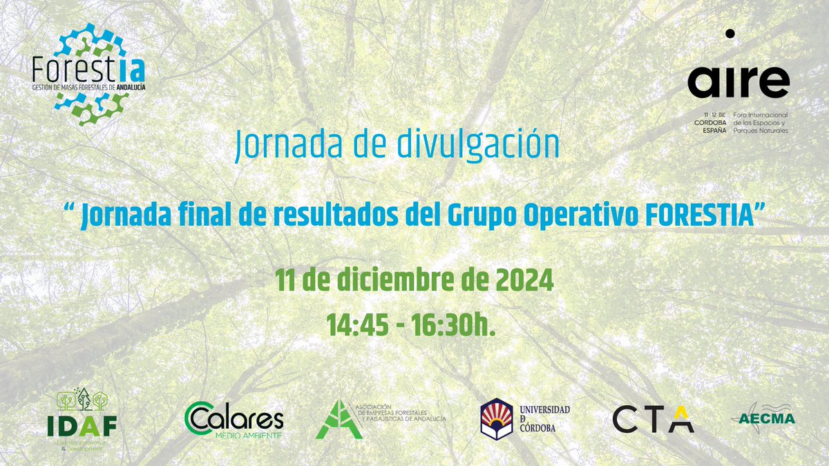 Forestia_eu's tweet photo. 📣¡No lo olvides! MAÑANA tienes una cita con nosotros.😉
🥳Celebraremos la jornada de clausura donde exploraremos innovaciones tecnológicas para una gestión forestal sostenible.
✨Jornada final de resultados del Grupo Operativo FORESTIA🌲
📆11 de diciembre - 14:45h.
📍@AireExpo https://t.co/DGp2S6Cf0e