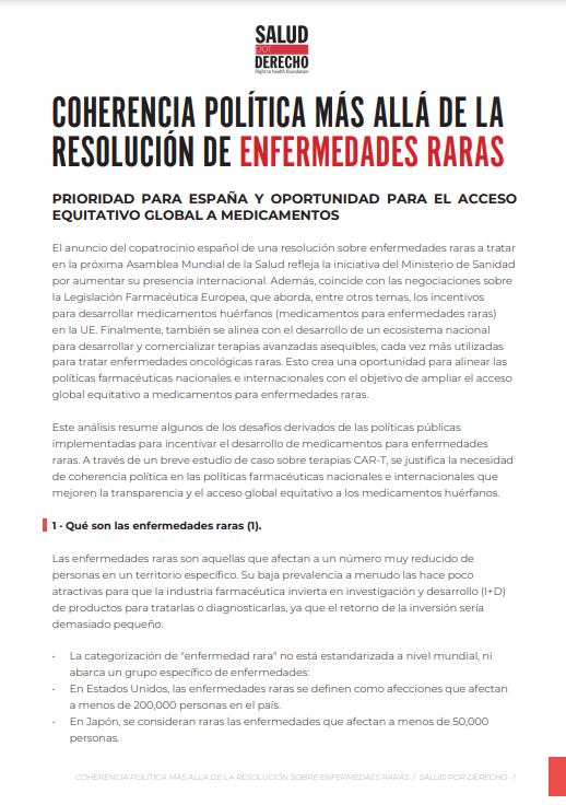 Las #EnfermedadesRaras afectan a millones de personas, pero su baja prevalencia las hace poco atractivas para la I+D farmacéutica.

🇪🇸 España copatrocinará una resolución en la próxima Asamblea Mundial de la Salud.

Nuestro análisis y propuestas.👇
saludporderecho.org/resolucion-enf…