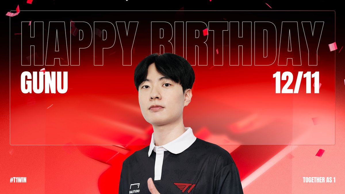 T1_official_gg's tweet photo. 🎂Happy 'GUNU' Day🎂
12월 11일은 T1 TFT 팀의 'GUNU' 김도환 인플루언서의 생일입니다!
#T1Birthday #GUNU https://t.co/YXvmoUzrkG