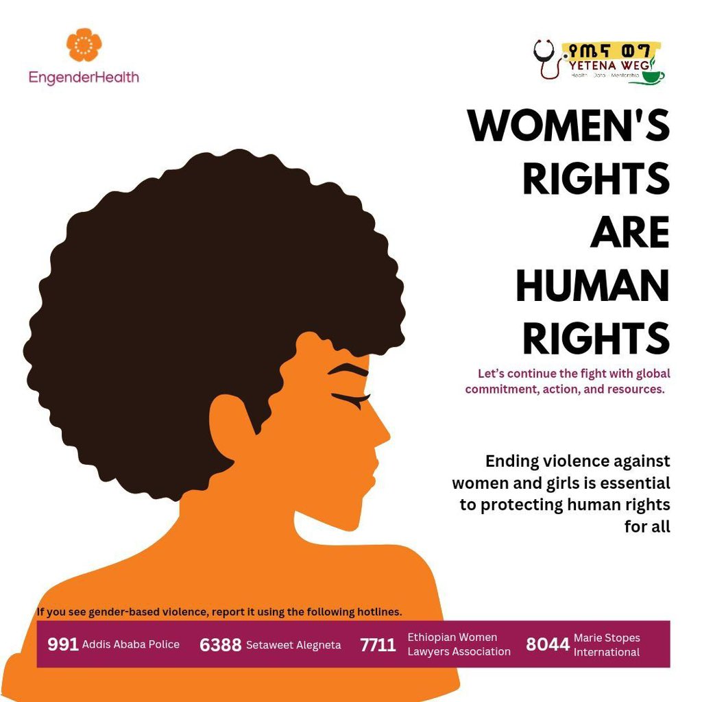 YetenaW's tweet photo. 👩የሴቶች መብት ሰበአዊ መብቶች ናቸው!!!

ℹ️በፆታ ላይ የተመሰረተ ጥቃት ማህበራዊ ጉዳይ ብቻ አይደለም - አካላዊ፣ 🧠 አእምሯዊ እና ስሜታዊ ደህንነትን የሚጎዳ ከባድ የህብረተሰብ ጤና ስጋት ነው።

🏥 ፆታን መሰረት ያደረጉ ጥቃቶች የደረሰባቸው ሰዎች ሁሉን አቀፍ እንክብካቤን በአንድ ቦታ ማግኘት ይችላሉ።

የአንድ መስኮት አገልግሎት—

   ✅ የህክምና ድጋፍ 🩺
   ✅ የስነ-ልቦና ምክር 💬
   ✅ የህግ ድጋፍ ⚖️
   ✅ እና ሌሎች አገልግሎቶች በአንድ ላይ የሚገኝበት ቦታ ነው።

⚜️በፆታ ላይ የተመሰረተ ጥቃት መዘዞች ምን ምን ናቸው?

⚜️በኢትዮጵያ ውስጥ ጾታን መሰረት ያደረጉ ጥቃቶችን ለማስቆም ምን እናርግ?

🔱እነዚህን እና ሌሎች ጥያቄዎችን መልስ ለማግኘት እዚህ ይጫኑ 👉🏾 https://t.co/fc81ChQkbc

🔱የቴሌግራም ቻናላችንን ለመቀላቀል እዚህ ይጫኑ 👉🏾 https://t.co/vf1brW8PyX