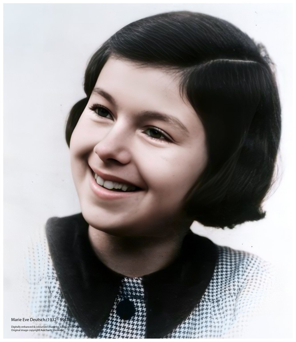 joecocker15's tweet photo. On this day in 1943, an 11 year old French Jewish girl arrived at Auschwitz with her mother and two brothers aged 14 and 5. They were all murdered in the gas chamber after selection along with 657 others. Her name was Marie Eve Deutsch

Please support @AuschwitzMuseum https://t.co/vORRp9teb4