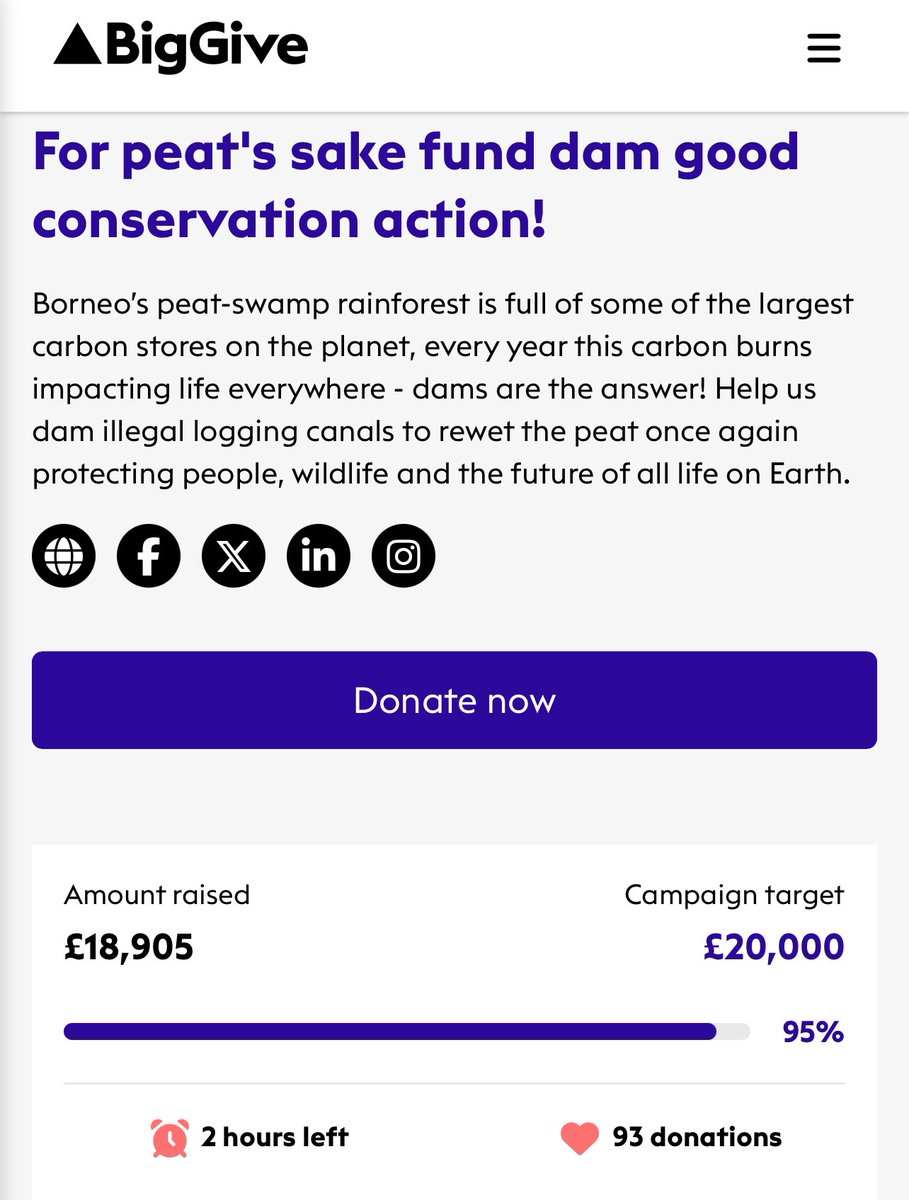 So nearly there &amp; just 2 hours to go of match funds doubling donations. Thank you to everyone so far for donations and support for @borneonature and <a href="/BNF_Intl/">Borneo Nature Foundation Intl</a> Please help us get over the finish line. 🙏🏼

donate.biggive.org/donate/a056900…