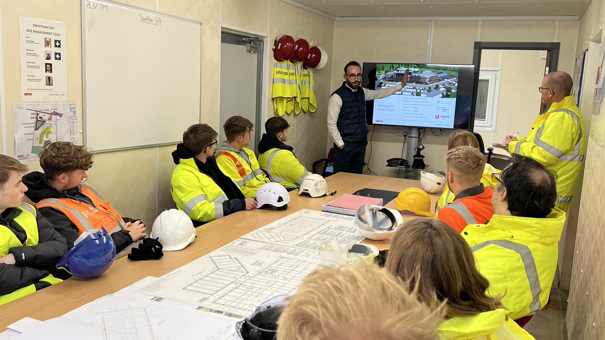 norwichcollege's tweet photo. Our Civil Engineering apprentices and HNC Construction Management students had the opportunity to visit a construction site for a new school in Swaffham.

Support by R G Carter, who are leading on the project, learners got the chance to see first-hand the construction process. https://t.co/0XjSUWmYoL