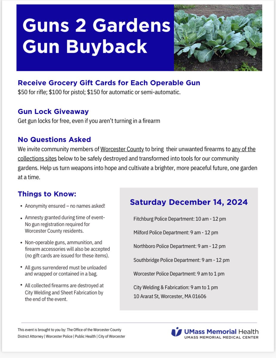 UMASS Pediatric Surgery (@umasspedisurg) on Twitter photo The 22nd Annual Worcester Gun Buyback is happening this weekend 12/14/24! <a href="/APSASurgeons/">APSA Surgeons</a> <a href="/InjuryFreeKids/">Injury Free Coalition for Kids</a> <a href="/umassmemorial/">UMass Memorial Health</a> <a href="/UMassSurgery/">UMassSurgery</a> The 22nd Annual Worcester Gun Buyback is happening this weekend 12/14/24! <a href="/APSASurgeons/">APSA Surgeons</a> <a href="/InjuryFreeKids/">Injury Free Coalition for Kids</a> <a href="/umassmemorial/">UMass Memorial Health</a> <a href="/UMassSurgery/">UMassSurgery</a>