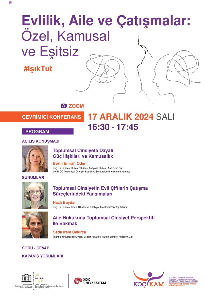 10 Aralık İnsan Hakları Günü’nü kutlarken, 17 Aralık Salı Günü saat 16:30’da gerçekleştireceğimiz “Evlilik, Aile ve Çatışmalar: Özel, Kamusal ve Eşitsiz” çevrimiçi panelini heyecanla duyuyoruz. Kayıt için: kocun.zoom.us/webinar/regist… 
#IşıkTut