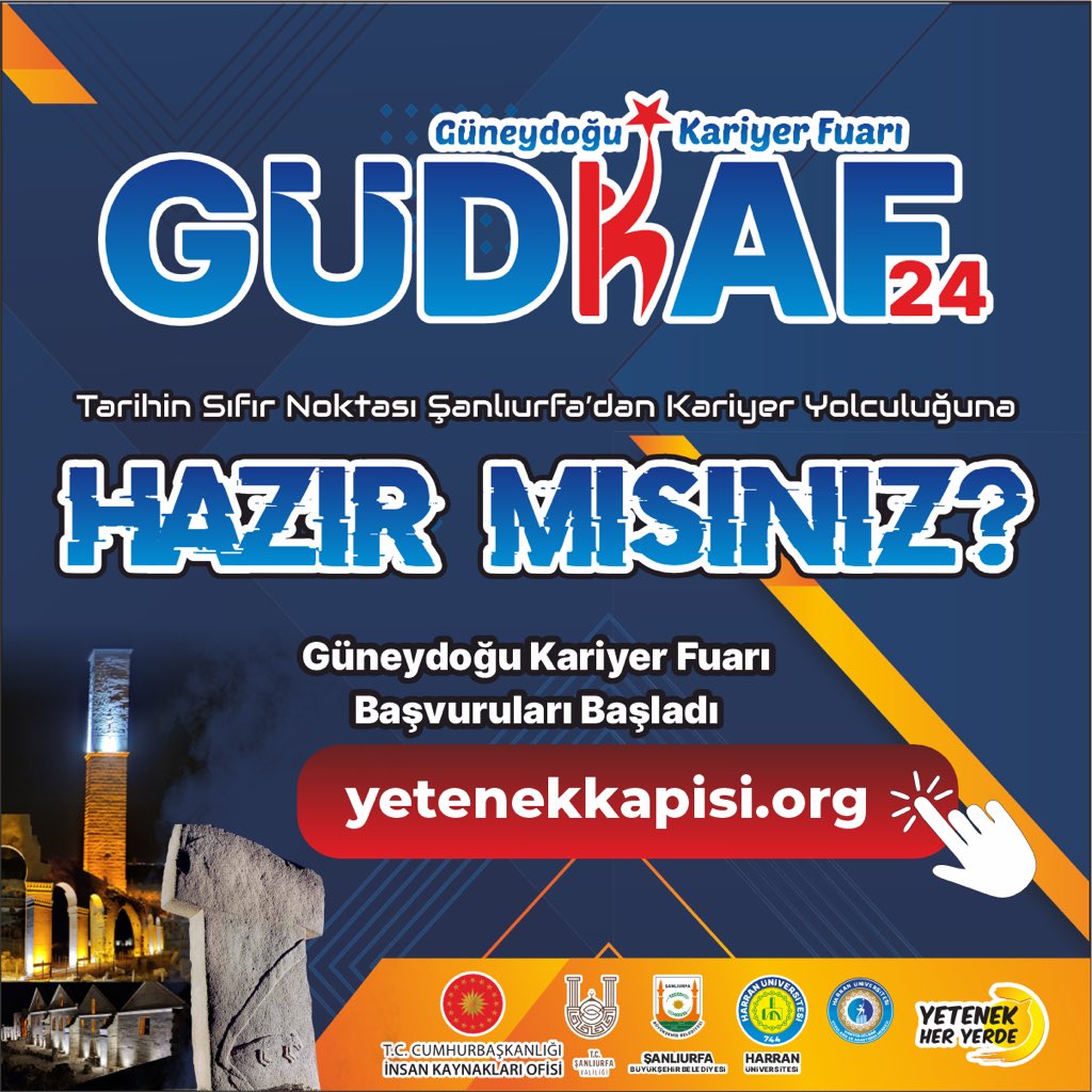 Cumhurbaşkanlığı himayelerinde, İnsan Kaynakları Ofisi Başkanlığı tarafından düzenlenen ve “Yetenek Her Yerde” temasıyla öne çıkan Bölgesel Kariyer Fuarı, 26-27 Aralık 2024 tarihlerinde Üniversitemizde gerçekleştirilecek.
<a href="/tccbiko/">T.C. Cumhurbaşkanlığı İnsan Kaynakları Ofisi</a> 
Ayrıntılar ⤵️

harran.edu.tr/sayfa.aspx?st=…
