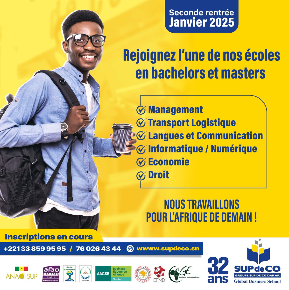 #Seconde #rentrée
Vous souhaitez intégrer le Groupe Supdeco Dakar ? C’est toujours possible🚀

✨Rejoignez l’un de nos cursus en Janvier 2025 ! 🎓 Bac+3 &amp; Bac+5

Pour plus d'informations :
📬admission@supdeco.edu.sn
☎️+221 76 026 43 44
☎️+221 33 859 95 95