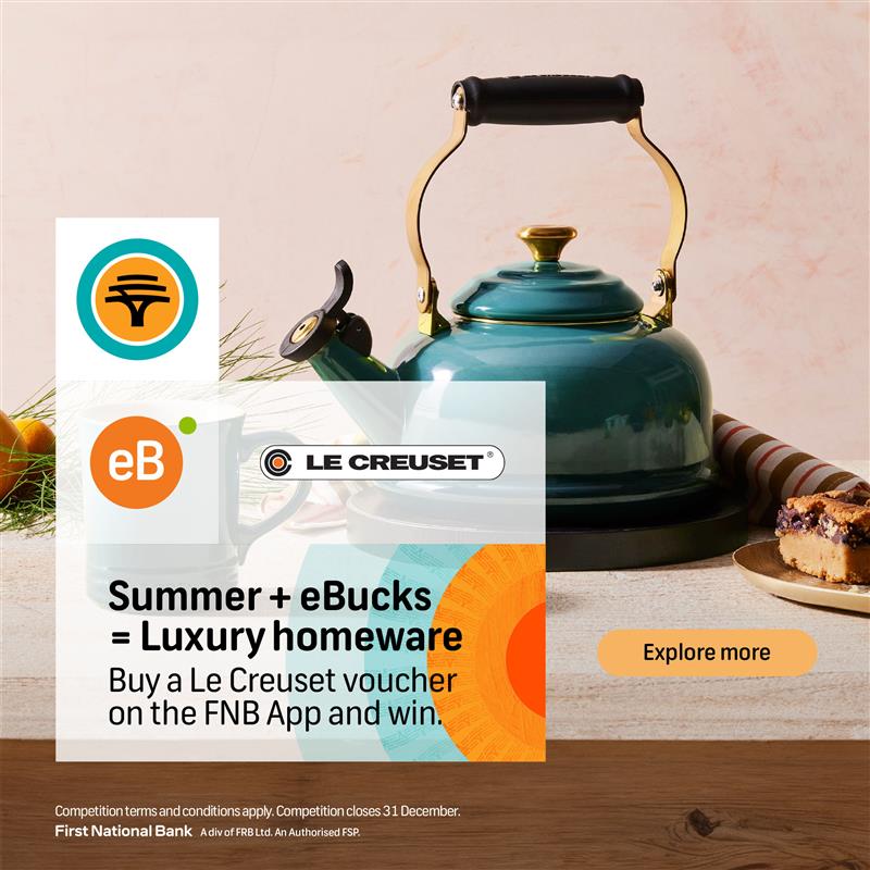 FNBSA's tweet photo. Give a gift they’ll remember forever 🙌 Buy a Le Creuset voucher on the FNB App and stand a chance to win 1 of 11 Le Creuset prizes. #FNBSummer

Explore more: https://t.co/V9qTt3RYBr https://t.co/qLUE3k4jOB