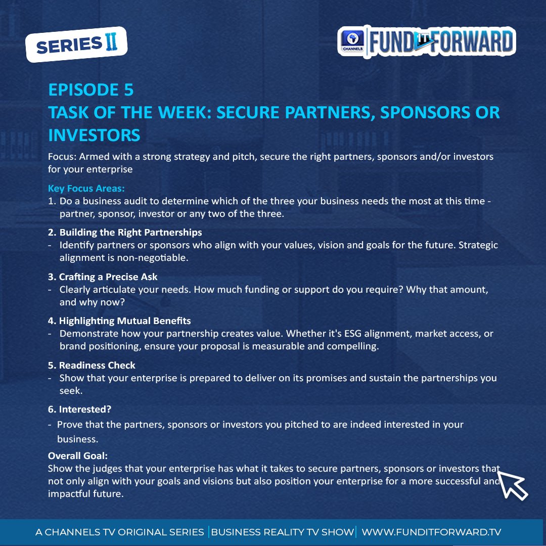 FundItForwardTV's tweet image. This week, the Change Agents dive into the art of building connections. From pitching to potential partners to aligning their social missions with strategic sponsors, it’s all about proving they have what it takes to secure meaningful collaborations.  

#WeeklyTask #ChangeAgents
