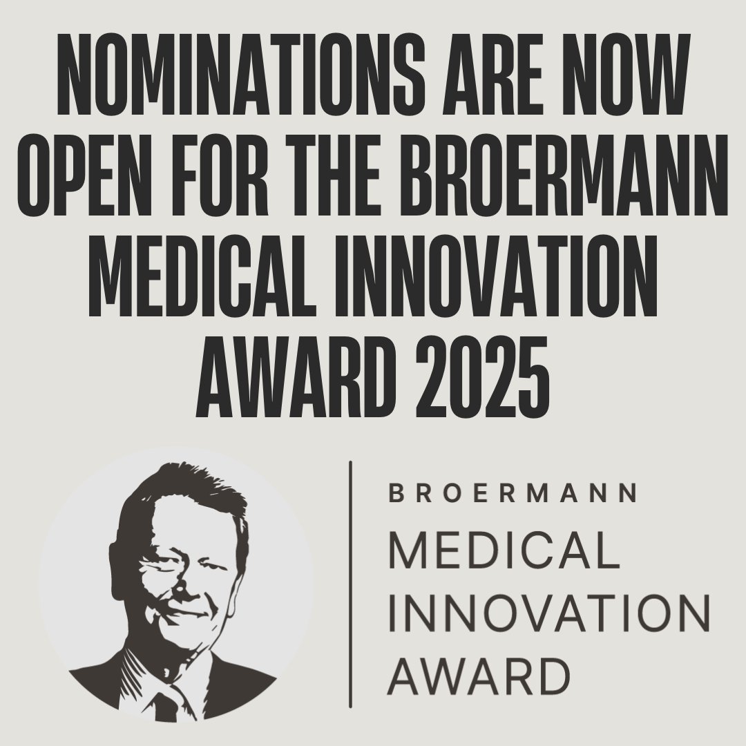 BroermannAward's tweet photo. Nominations Now Open!
The Broermann Medical Innovation Award 2025, endowed with €1 million, honors groundbreaking achievements in medical innovation. Nominate a trailblazing researcher today.

#BroermannAward #MedicalInnovation #HealthcareResearch https://t.co/ZgsOjCaI1Y