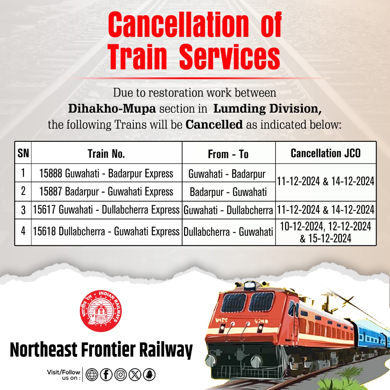 Northeast Frontier Railway on X: &ldquo;https://t.co/IcyHHIC9aD&rdquo; / X