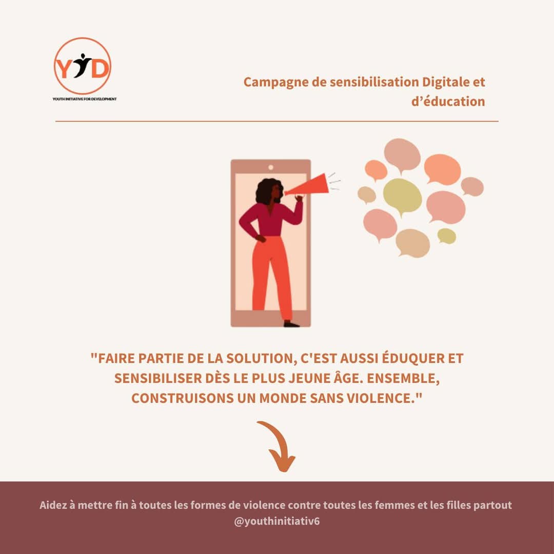 YouthInitiativ6's tweet photo. "Faire partie de la solution, c'est aussi éduquer et sensibiliser dès le plus jeune âge. Ensemble, construisons un monde sans violence."
Partagez et suivez-nous pour dire NON AUX VIOLENCES FAITES AUX FEMMES
#YouID #nonviolence #YID #violencesauxfemmes https://t.co/hGhF0VauK8