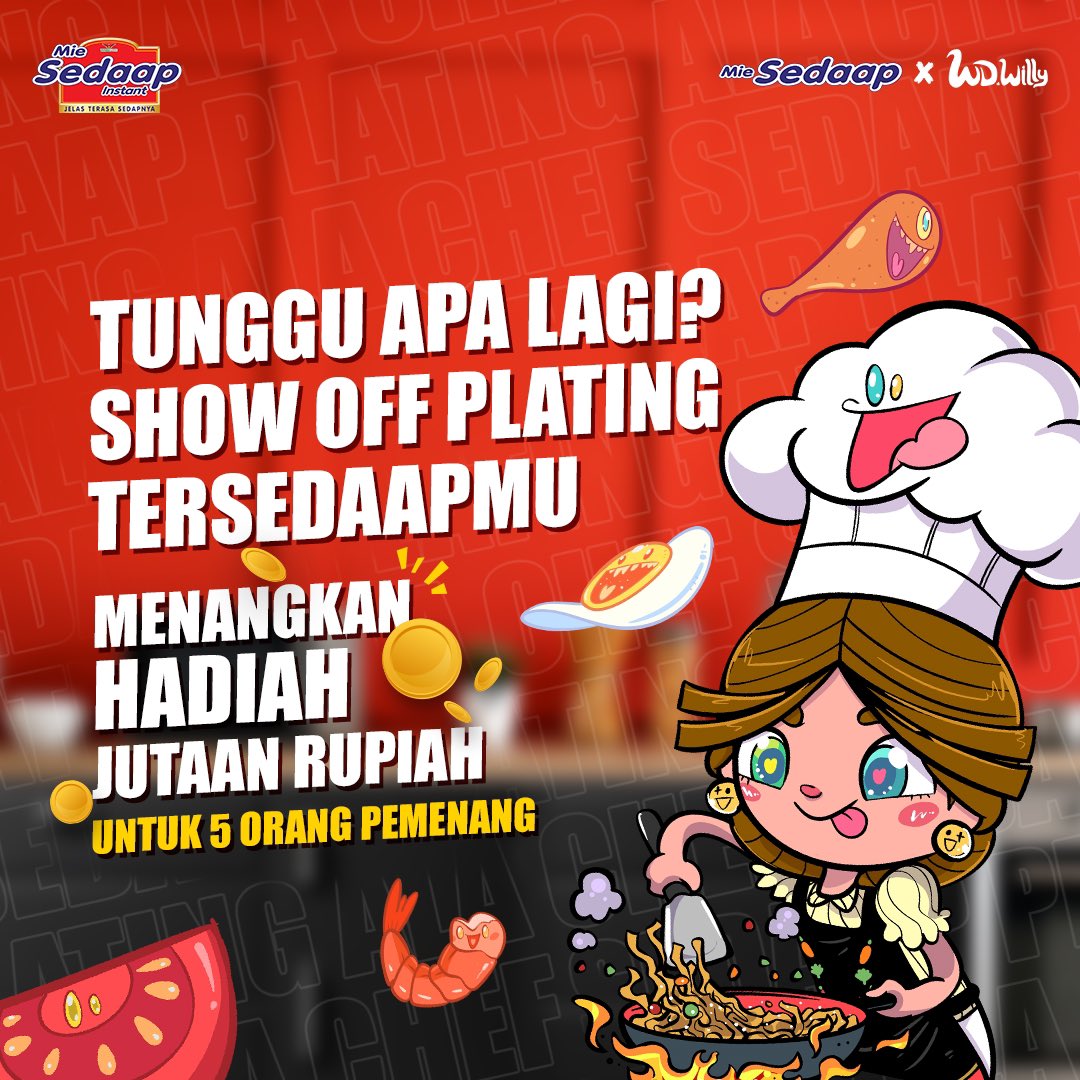 Masak mie ala chef bisa menangin hadiah jutaan rupiah! 👩‍🍳💸

Yuk, pamerin kreasi plating Mie Sedaap Goreng ala Chef Devina versi kamu  dan bawa pulang hadiah jutaan rupiah-nya! 

Caranya gampang banget, tinggal simak syarat dan ketentuan pada post di atas langsung cuuuz jadi chef