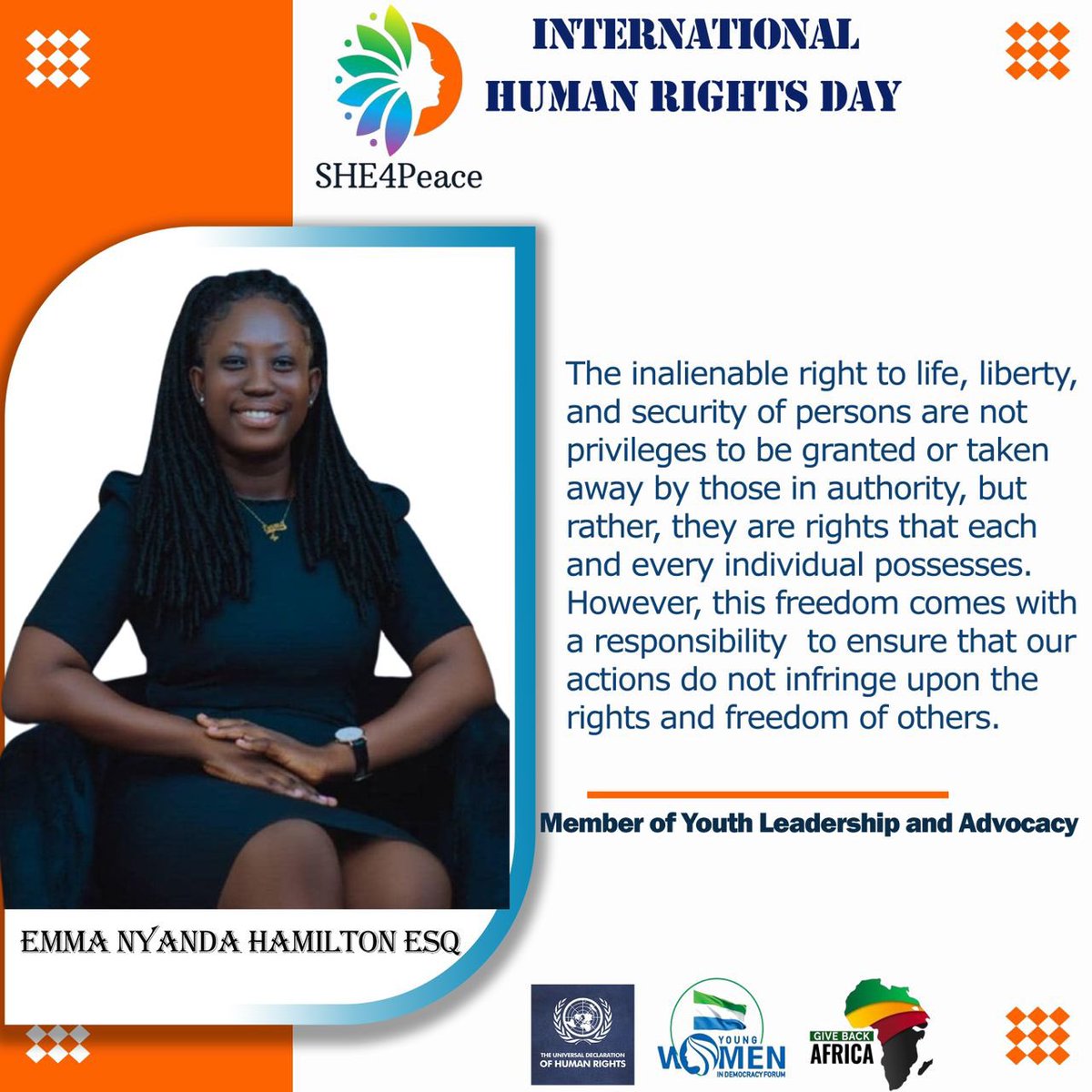 SHE4Peace's tweet photo. As we commemorate Human Rights Day, let’s stand against discrimination and work for equality before the law turning this ideal into reality for everyone. Together, we can foster justice and peace.

#HumanRightsDay https://t.co/nheKMkQ05e