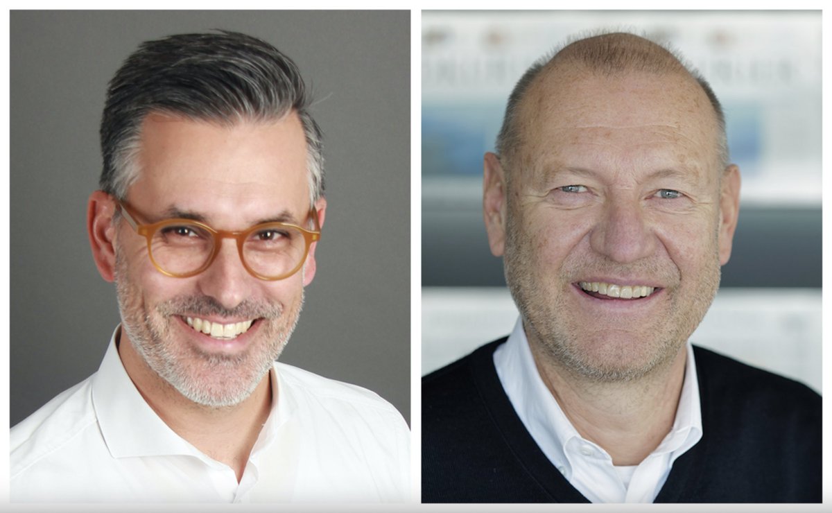 David Lämmel (l.) übernimmt die Geschäftsführung des Südkurier Medienhauses in Konstanz. Er folgt auf Dr. Björn Jansen (r.) und kommt als Direktor Marketing, Sales &amp; Digital vom <a href="/europa_park/">Europa-Park 🎢</a>. Foto: <a href="/Suedkurier_News/">SÜDKURIER Redaktion</a>