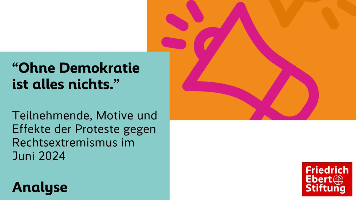 Im 1. Halbjahr 2024 fanden die größten prodemokratischen Demonstrationen seit 1949 statt. Über 4 Millionen protestierten gegen #Rechtsextremismus &amp; für #Demokratie. Was waren die Motive &amp; was haben die #Proteste bewirkt?
Unsere #Studie gibt Antworten: 1/8
fes.de/ohne-demokrati…