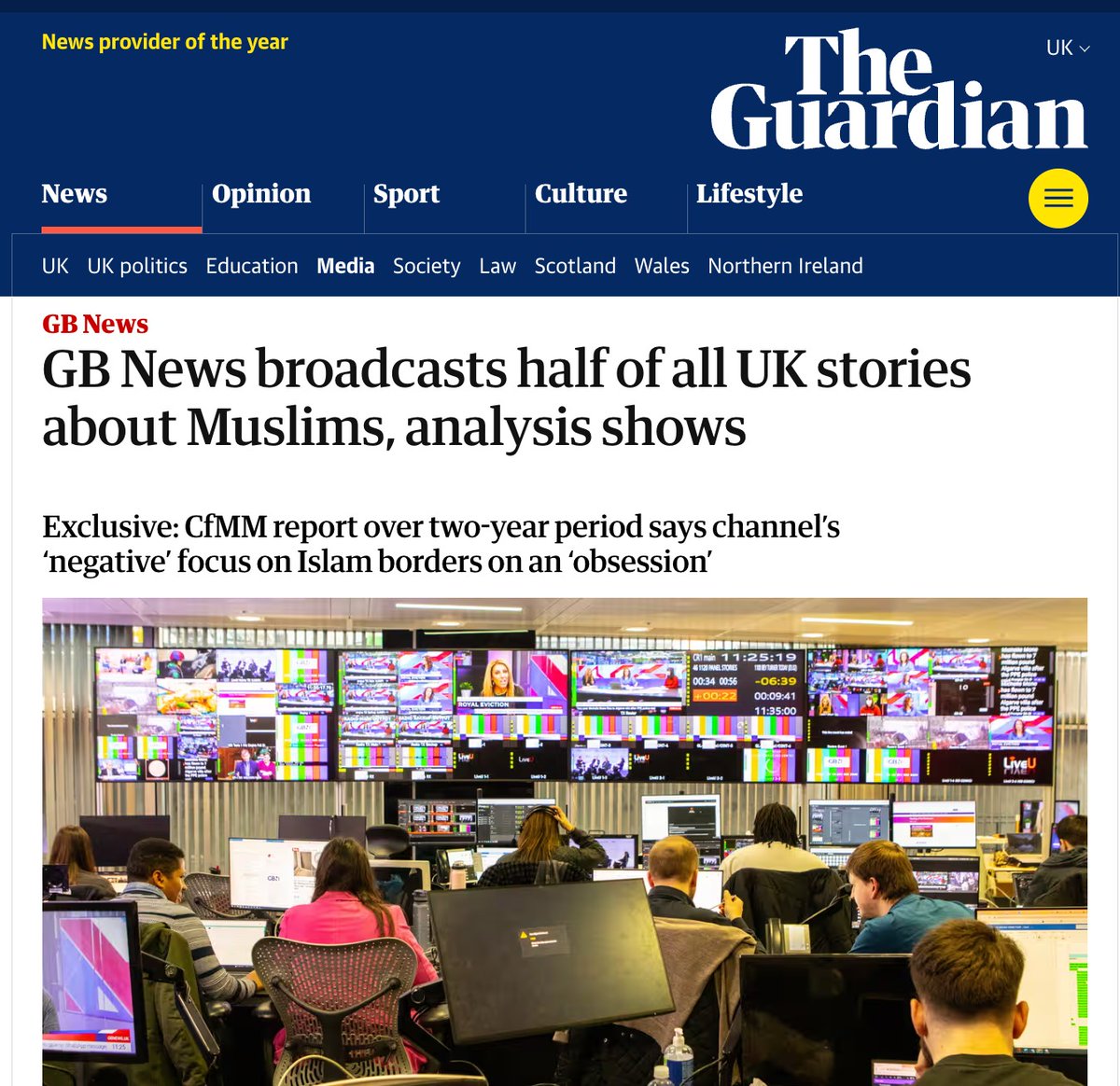 MuslimCouncil's tweet image. 🚨GB News aired half of UK news coverage on Muslims over 2 years, with most stories "overwhelmingly negative," says @cfmmuk  report, sparking calls for Ofcom action. @TheGuardian 

The findings demonstrate an “excessive” focus on Muslims bordering on an “obsession”.…