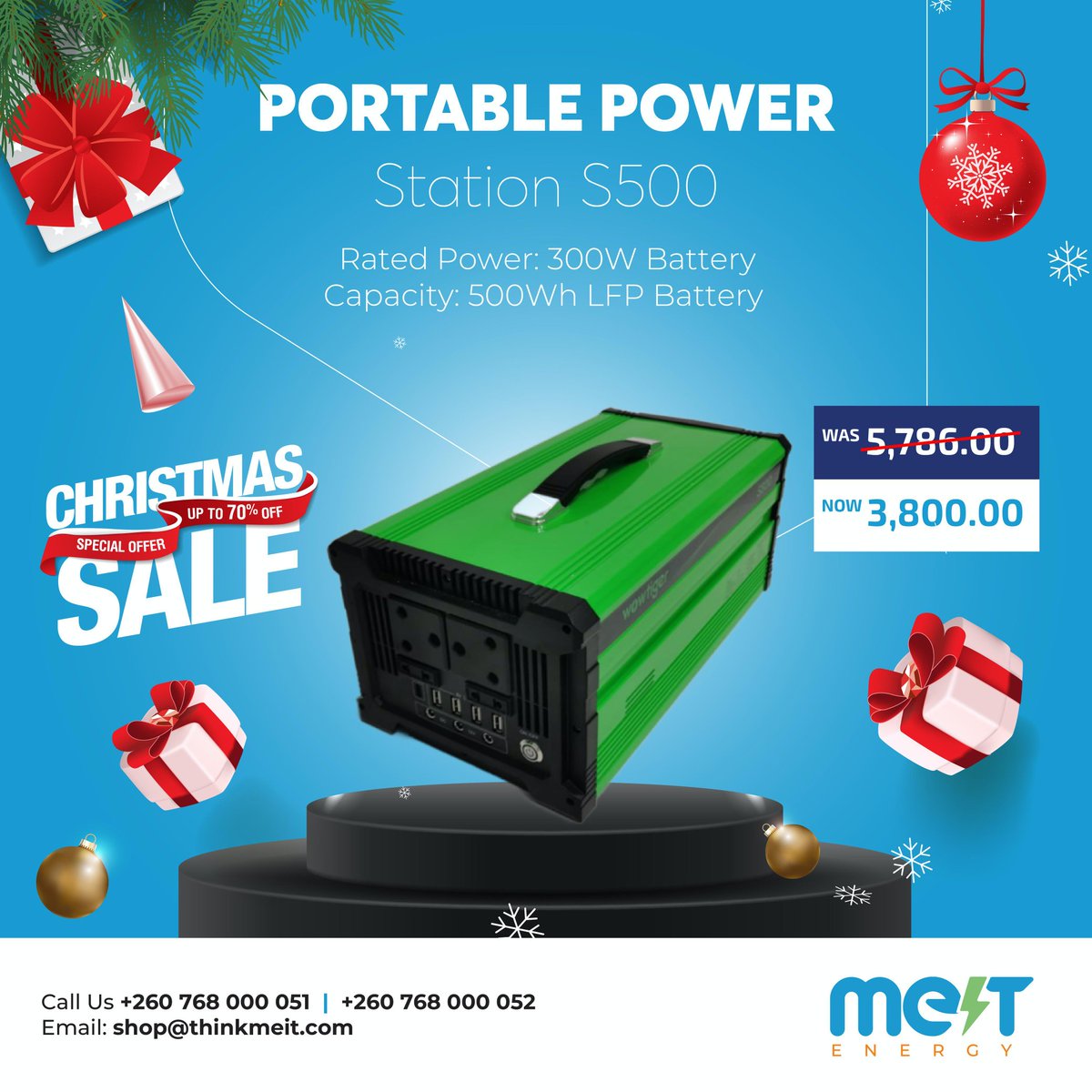 MEITWorld's tweet photo. S500 Power Station. 
It can power TV, laptops, small fan , lamps , cellphones and other small gadgets. Going at 3,800 kwacha only!
Don’t be left out this Festive season! 🎄
For more information please call us on +260768000051/52. 
We are found in Lusaka and Ndola.
#Zambia #MEIT https://t.co/iXm3ZasGxL
