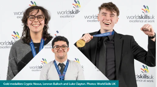 Image showing Lennon Bulloch, Luke Clayton and Cryptic Nexus with their Worldskills UK medals. Pictures courtesy of Worldskills UK