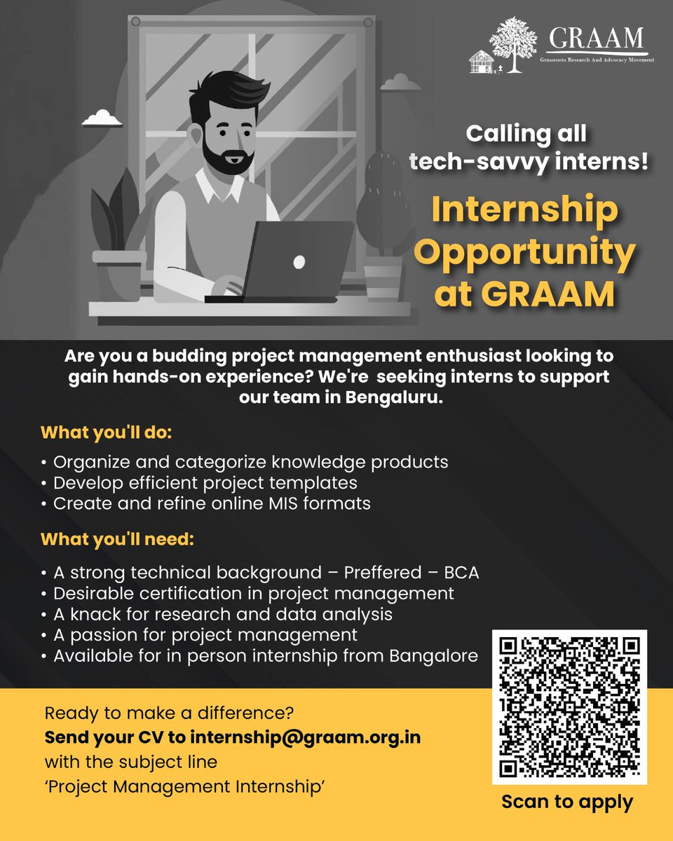 graamresearch's tweet image. Looking for a Career Kickstart in Project Management?

Join us as a Project Management Intern in Bengaluru! Gain hands-on experience in organizing knowledge products, creating efficient project templates, and refining MIS formats.  

#internship #projectmanagement #techinternship