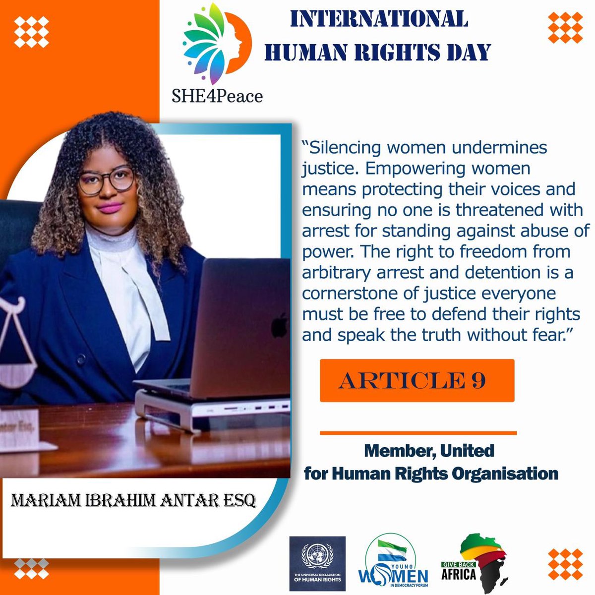SHE4Peace's tweet photo. On Human Rights Day, let’s unite against discrimination and strive for a world where equality before the law is a reality for all. Together, we can create justice and peace.

#HumanRightsDay2024
@KandehSaramba https://t.co/wqxGwVd2dU